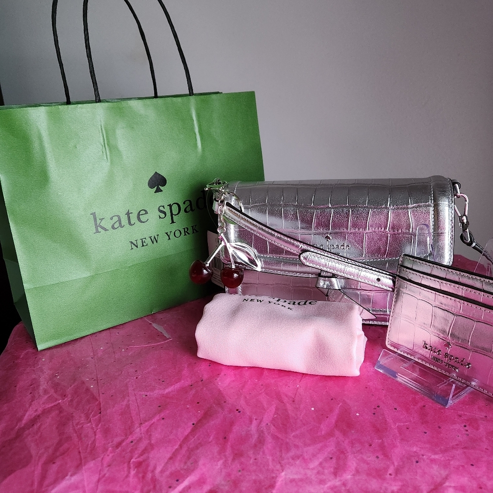 Kate Spade New York Knott Croc Embossed Mini Flap Crossbody 4 pc set NWT - Picture 3 of 12